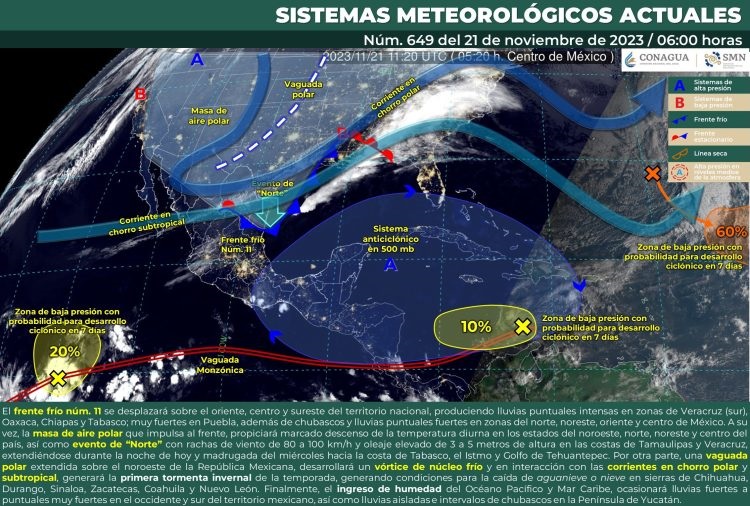 Para este martes se esperan lluvias puntuales intensas en Veracruz, Tabasco, Oaxaca y Chiapas