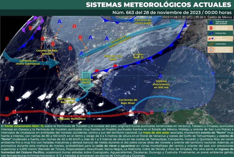 Para este martes se pronostican lluvias puntuales torrenciales en Veracruz, Tabasco y Chiapas